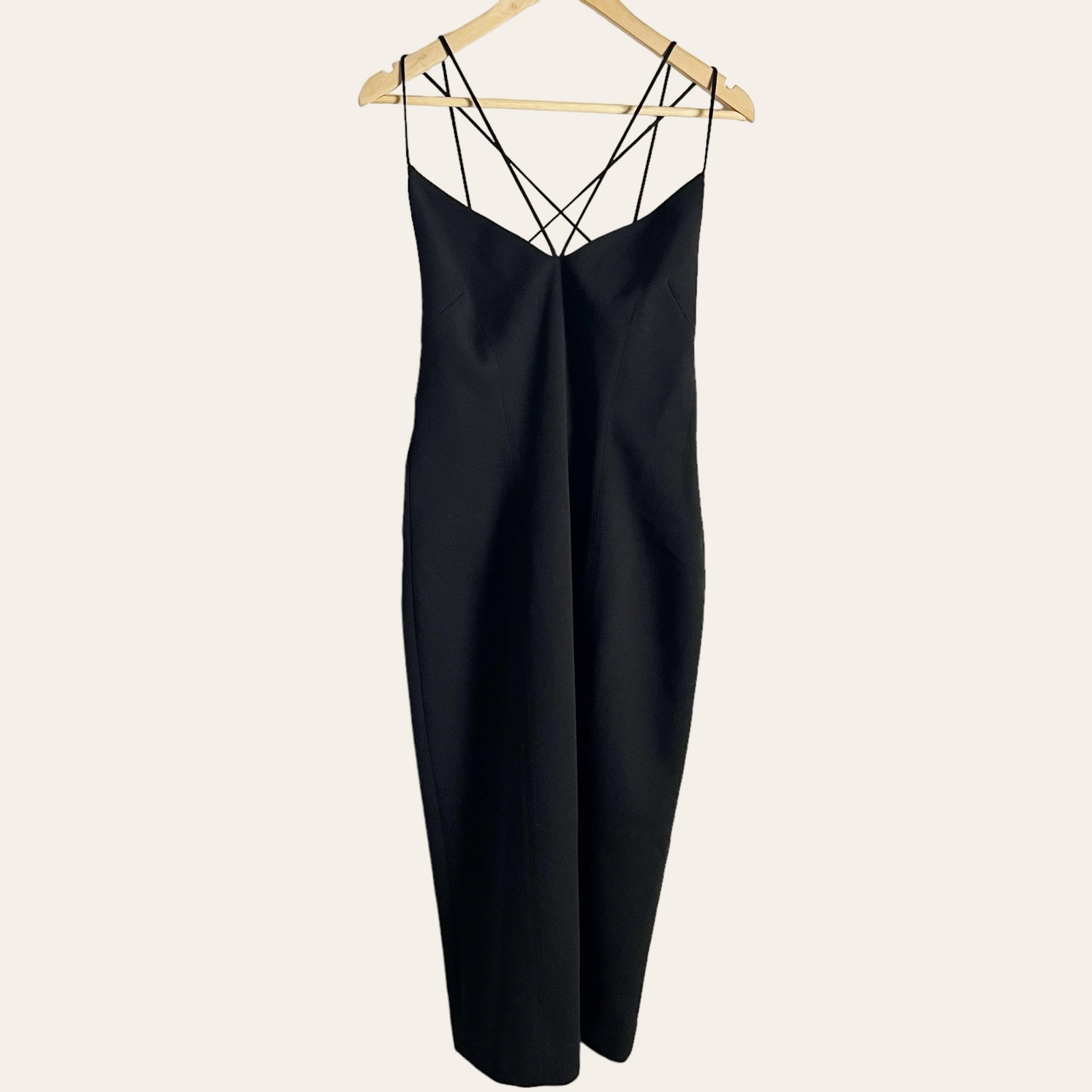 Misha Benecia Black Strappy Back Midi Cocktail Dress Size 10 — image 6 of 8